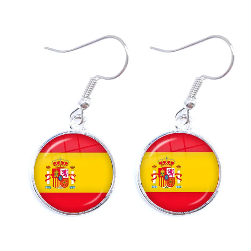 Soviet Union,Brazil,Canada,Netherlands,Israel,Syria,Venezuela,United States,Spain National Flag Glass Cabochon Drop Earrings