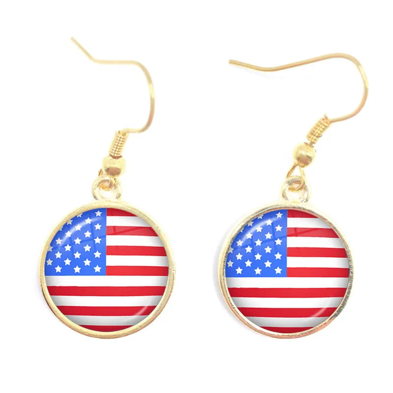 Soviet Union,Brazil,Canada,Netherlands,Israel,Syria,Venezuela,United States,Spain National Flag Glass Cabochon Drop Earrings