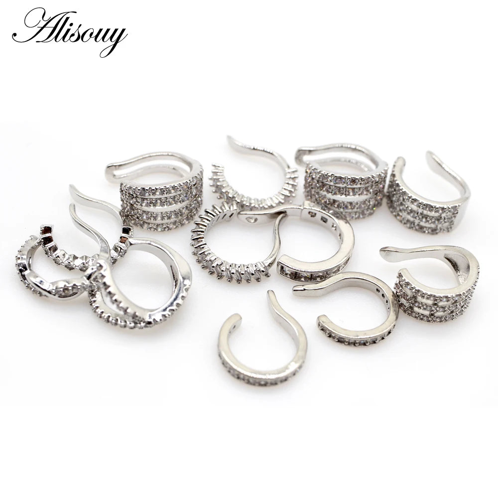 Alisouy 1pc Helix Cartilage Conch Fake Piercing Jewelry Adjustable CZ Zircon Crystal Ear Cuff Non Piercing Conch Cuff Earring