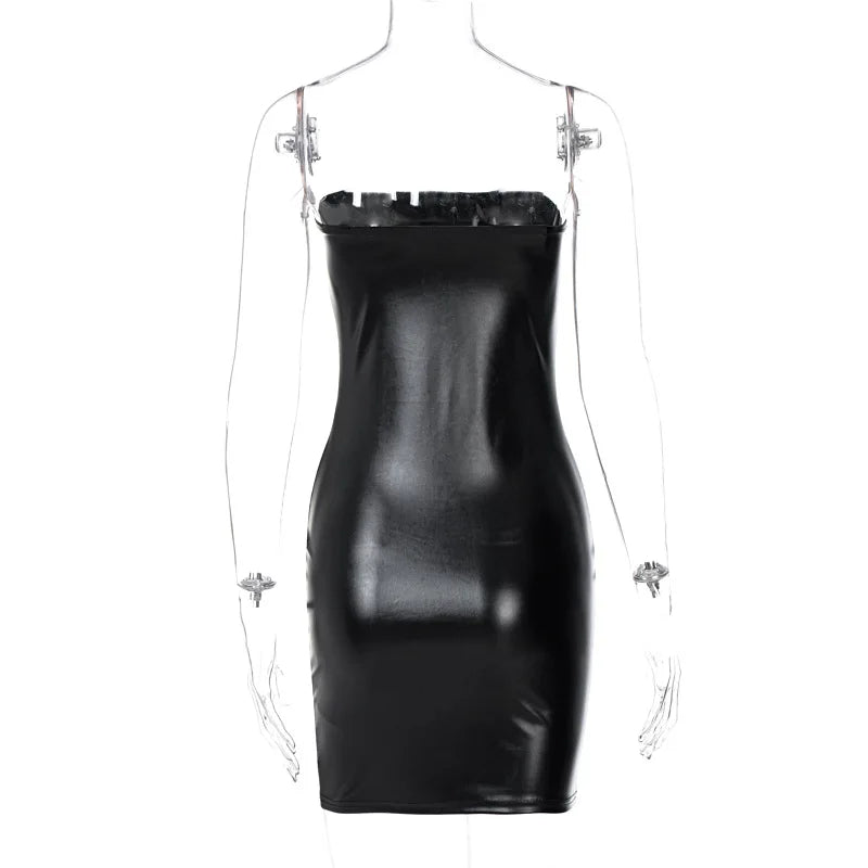 Women's PU Leather Bodycon Mini Dress - Strapless Party Sundress