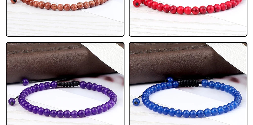 Adjustable 4mm Chakra Beads Bracelet Mini Natural Stone Agats Lava Tiger Eye Beaded Bracelets & Bangles Women Men Gift Jewelry