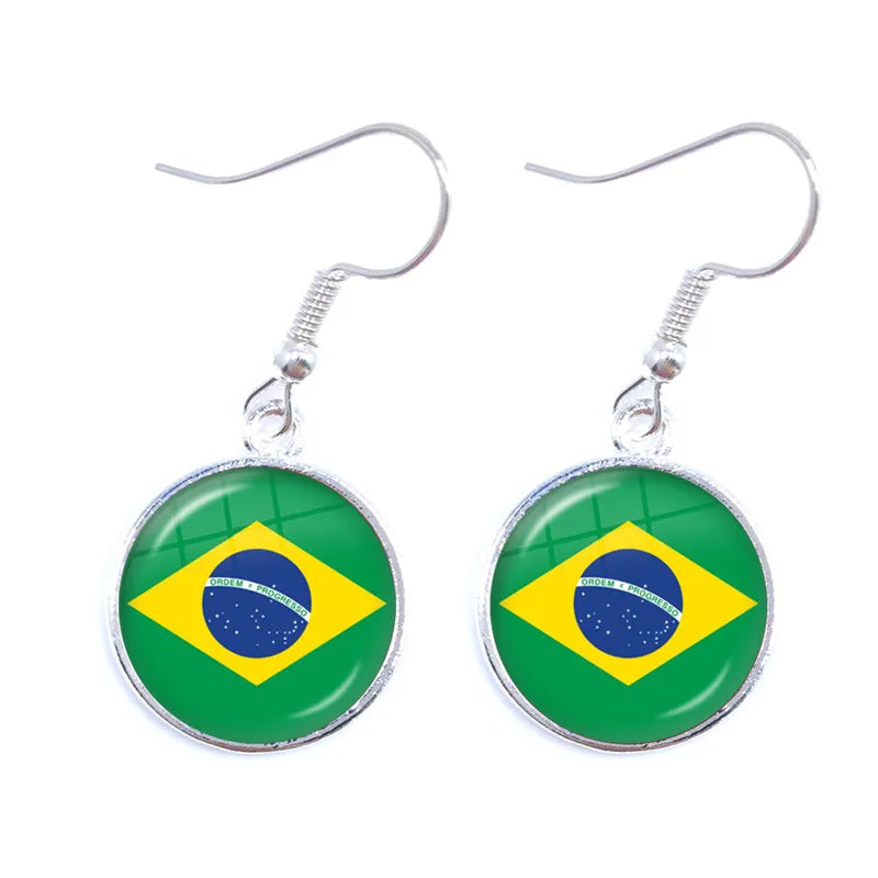 Soviet Union,Brazil,Canada,Netherlands,Israel,Syria,Venezuela,United States,Spain National Flag Glass Cabochon Drop Earrings