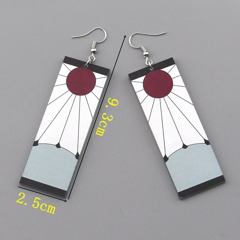 Anime Demon Slayer Kimetsu No Yaiba Kamado Tanjirou Earrings Acrylic Clip Drop Long Ear Jewelry Cosplay Props Accessories Gift