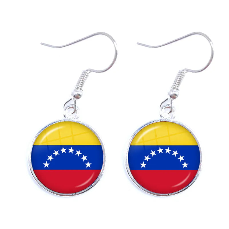 Soviet Union,Brazil,Canada,Netherlands,Israel,Syria,Venezuela,United States,Spain National Flag Glass Cabochon Drop Earrings