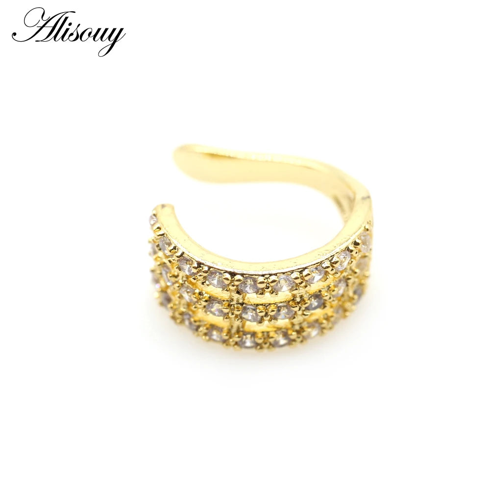 Alisouy 1pc Helix Cartilage Conch Fake Piercing Jewelry Adjustable CZ Zircon Crystal Ear Cuff Non Piercing Conch Cuff Earring