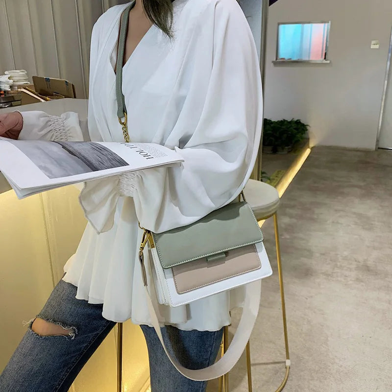 Contrast Color Leather Shoulder Bags For Women New Travel Crossbody Bag  Fashion Simple Shoulder Bag Ladies Flap Bag Handbag