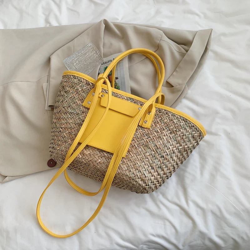 High Quality Women Straw Summer Handbags Fashion Ladies Shoulder Messenger Bags Designer Female Large Capacity Tote Beach Bag