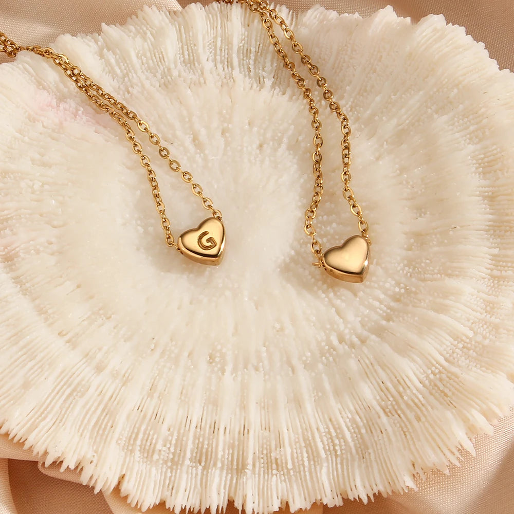 E.B.belle Minimalist Small Love Initial Necklace Jewelry Stainless Steel 18k Gold Plated Mini Heart Letter Pendant Necklace