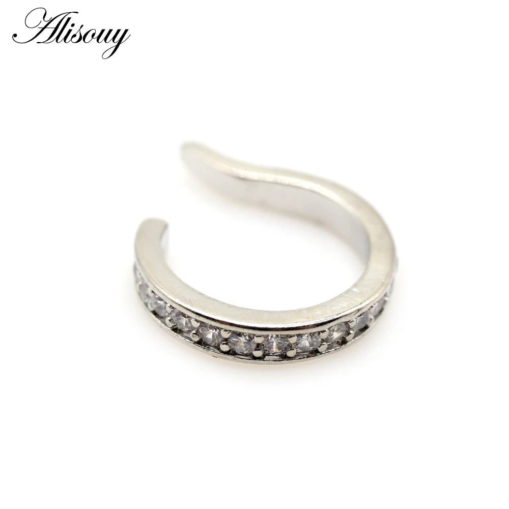 Alisouy 1pc Helix Cartilage Conch Fake Piercing Jewelry Adjustable CZ Zircon Crystal Ear Cuff Non Piercing Conch Cuff Earring