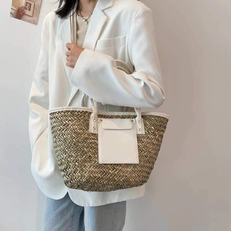 High Quality Women Straw Summer Handbags Fashion Ladies Shoulder Messenger Bags Designer Female Large Capacity Tote Beach Bag