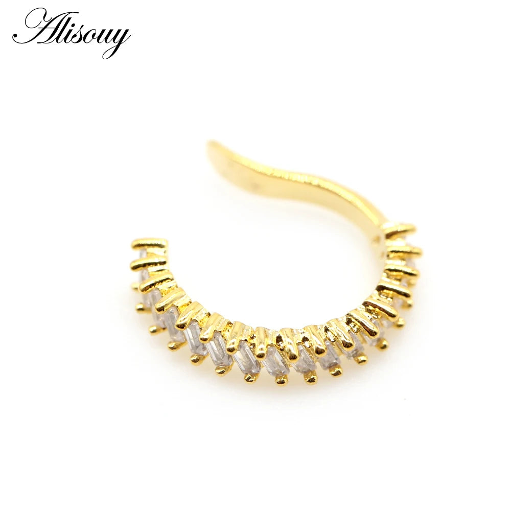 Alisouy 1pc Helix Cartilage Conch Fake Piercing Jewelry Adjustable CZ Zircon Crystal Ear Cuff Non Piercing Conch Cuff Earring