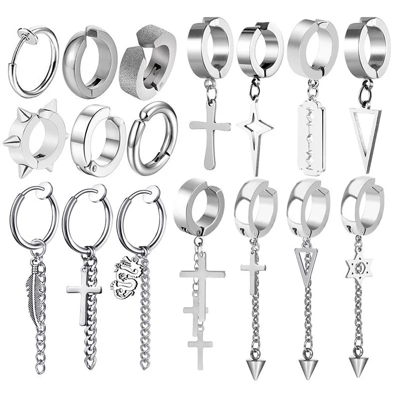1Pc Punk Steel-color Stainless Steel Painless Ear Clip Earrings For Men/Women Street Pop Non Piercing Fake Earrings Jewelry Gift