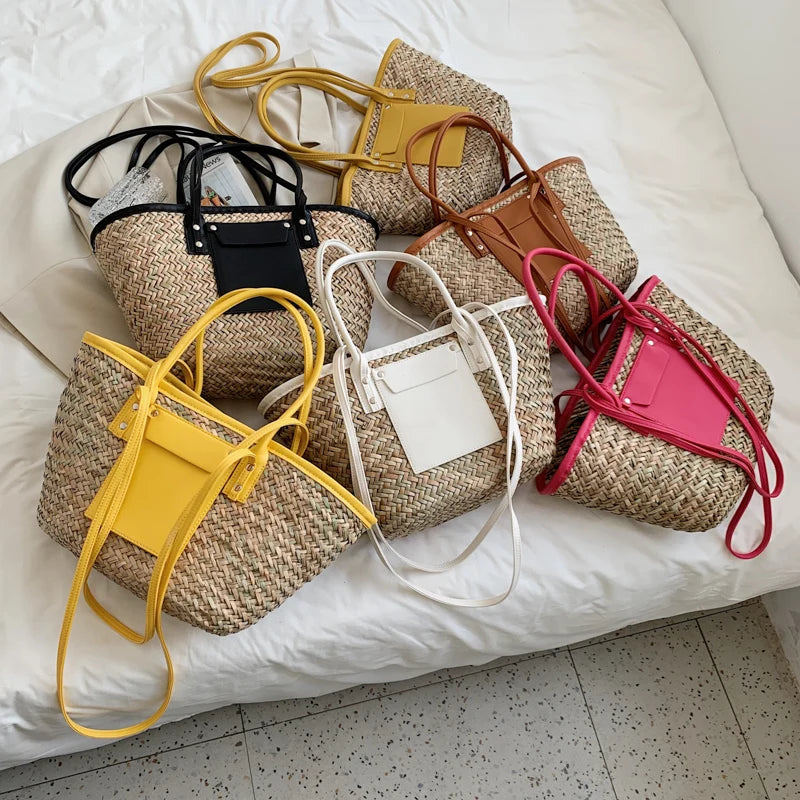High Quality Women Straw Summer Handbags Fashion Ladies Shoulder Messenger Bags Designer Female Large Capacity Tote Beach Bag