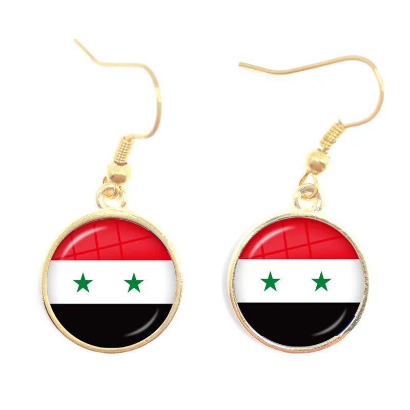 Soviet Union,Brazil,Canada,Netherlands,Israel,Syria,Venezuela,United States,Spain National Flag Glass Cabochon Drop Earrings