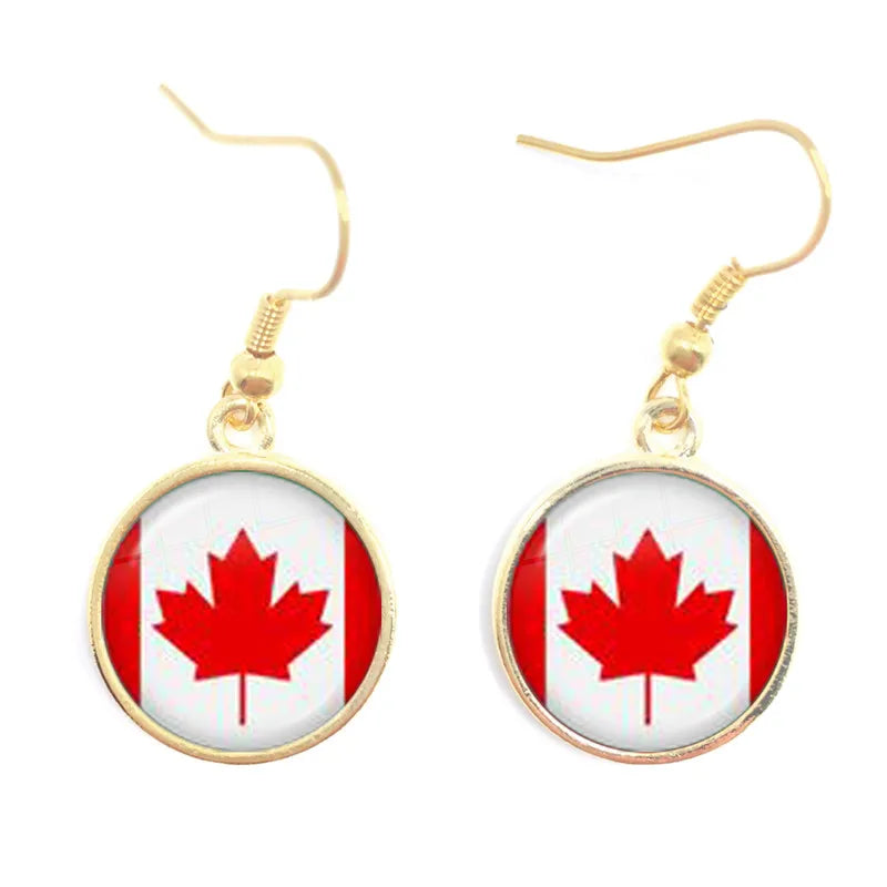 Soviet Union,Brazil,Canada,Netherlands,Israel,Syria,Venezuela,United States,Spain National Flag Glass Cabochon Drop Earrings