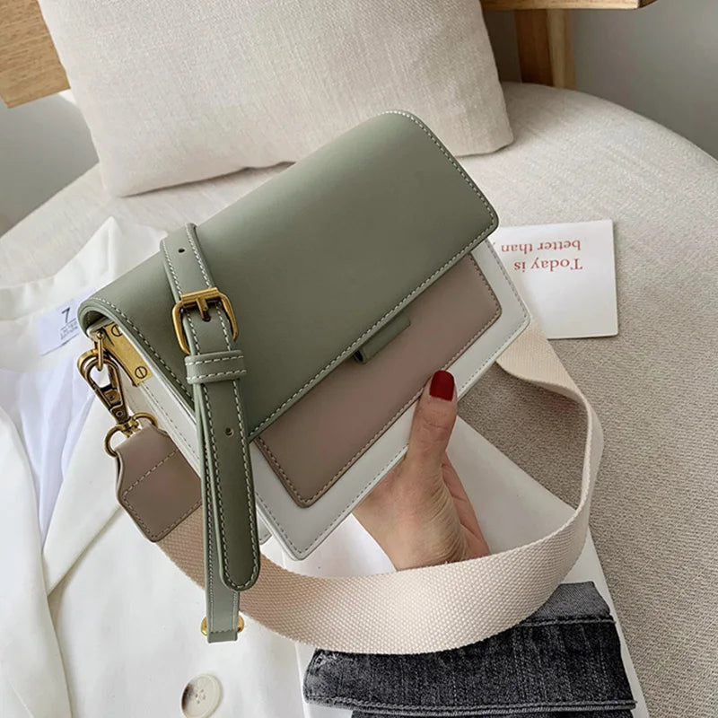 Contrast Color Leather Shoulder Bags For Women New Travel Crossbody Bag  Fashion Simple Shoulder Bag Ladies Flap Bag Handbag