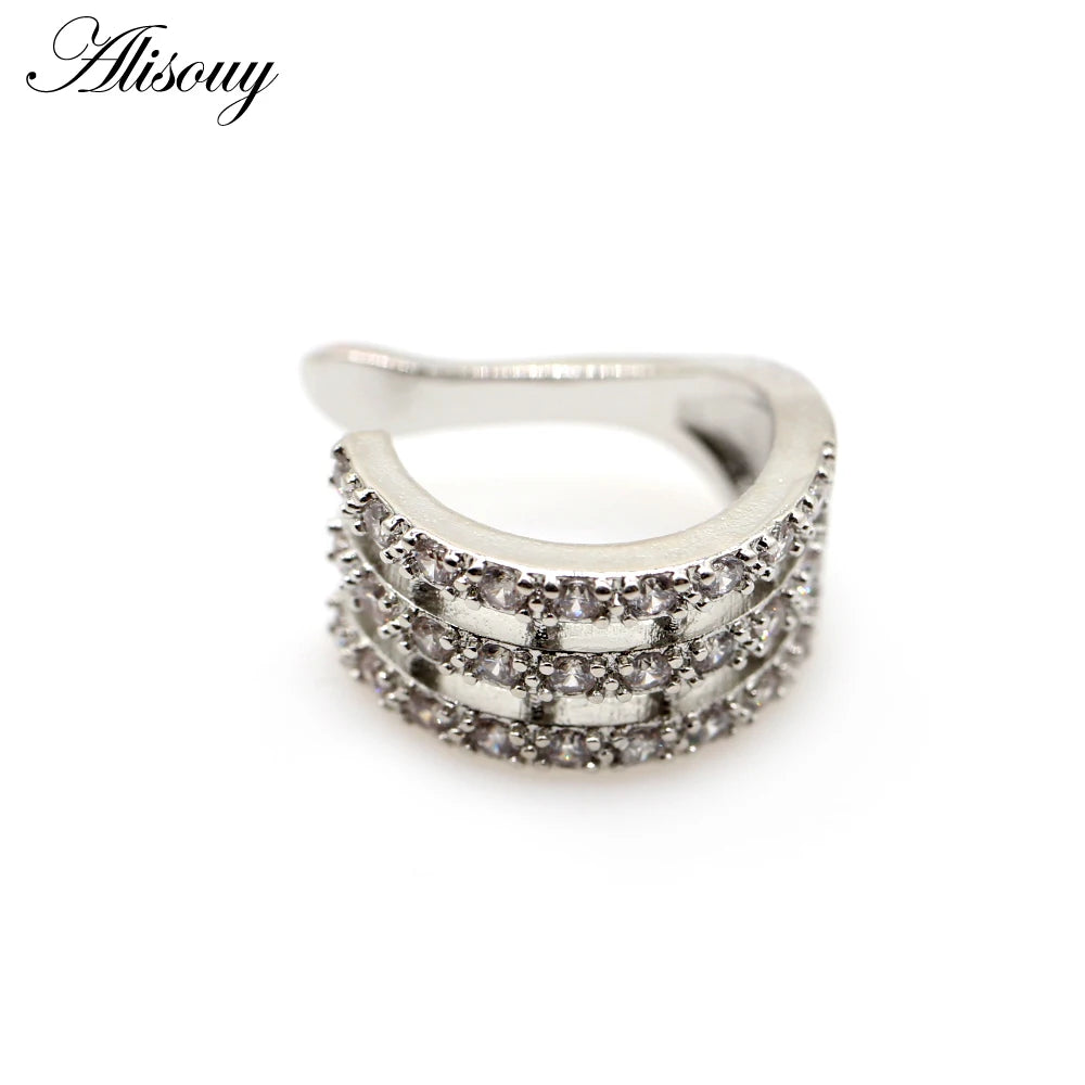 Alisouy 1pc Helix Cartilage Conch Fake Piercing Jewelry Adjustable CZ Zircon Crystal Ear Cuff Non Piercing Conch Cuff Earring