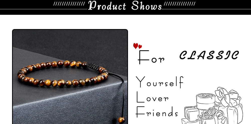 Adjustable 4mm Chakra Beads Bracelet Mini Natural Stone Agats Lava Tiger Eye Beaded Bracelets & Bangles Women Men Gift Jewelry