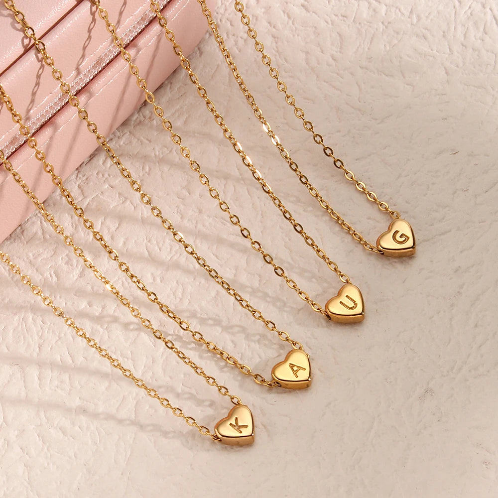 E.B.belle Minimalist Small Love Initial Necklace Jewelry Stainless Steel 18k Gold Plated Mini Heart Letter Pendant Necklace