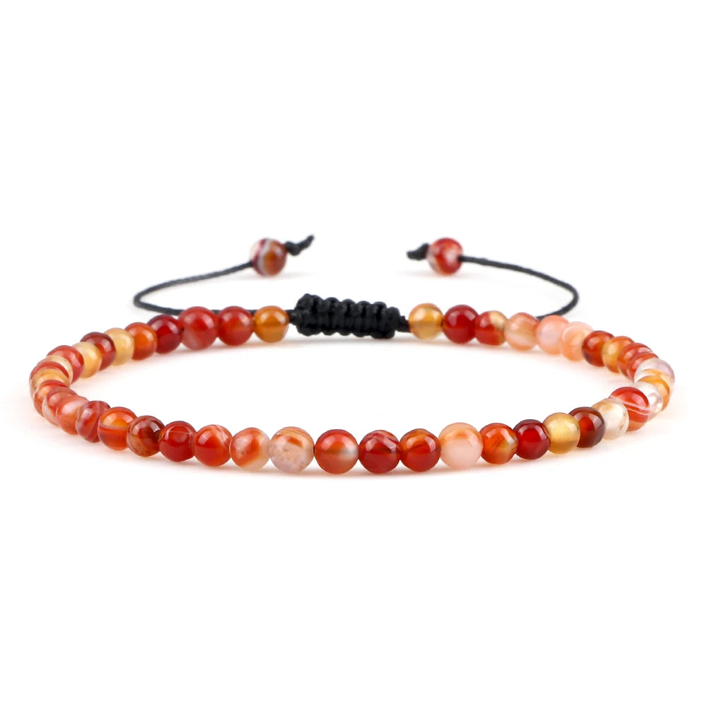 Adjustable 4mm Chakra Beads Bracelet Mini Natural Stone Agats Lava Tiger Eye Beaded Bracelets & Bangles Women Men Gift Jewelry