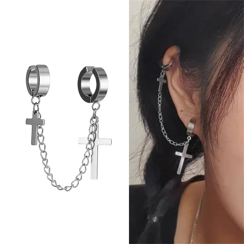 1Pc Punk Steel-color Stainless Steel Painless Ear Clip Earrings For Men/Women Street Pop Non Piercing Fake Earrings Jewelry Gift