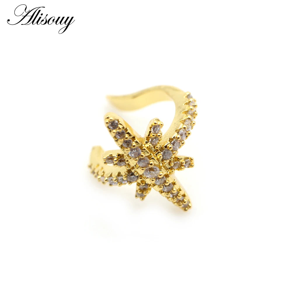 Alisouy 1pc Helix Cartilage Conch Fake Piercing Jewelry Adjustable CZ Zircon Crystal Ear Cuff Non Piercing Conch Cuff Earring