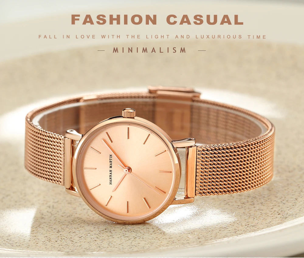 HANNAH MARTIN Brand Quality Stainless Steel Japan Quartz Movement Waterproof Women 36mm Full Rose Gold Ladies Dropshipping Watch