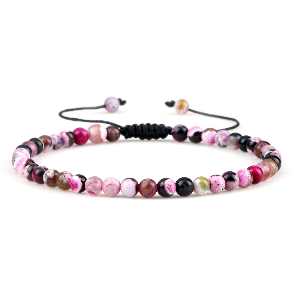 Adjustable 4mm Chakra Beads Bracelet Mini Natural Stone Agats Lava Tiger Eye Beaded Bracelets & Bangles Women Men Gift Jewelry