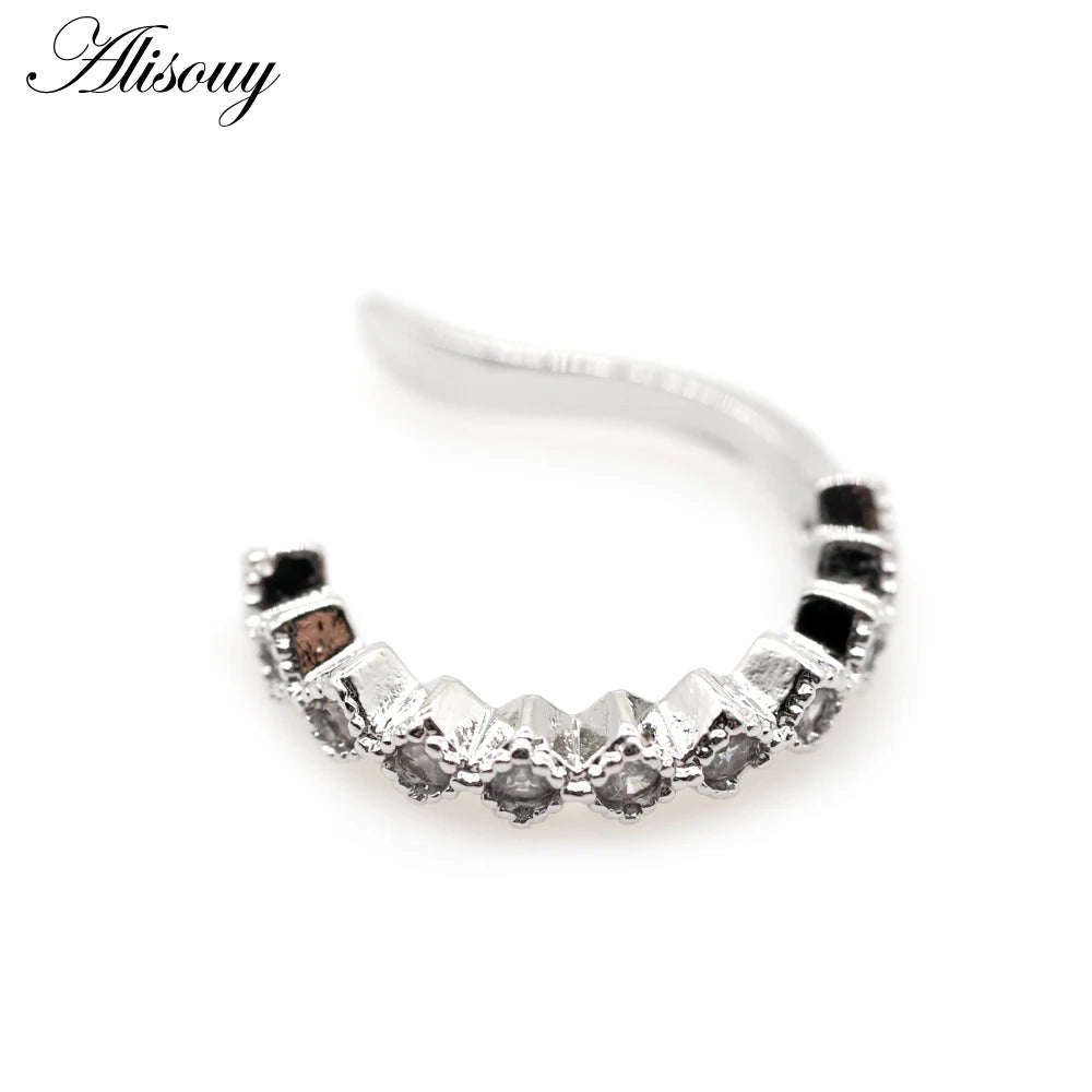 Alisouy 1pc Helix Cartilage Conch Fake Piercing Jewelry Adjustable CZ Zircon Crystal Ear Cuff Non Piercing Conch Cuff Earring