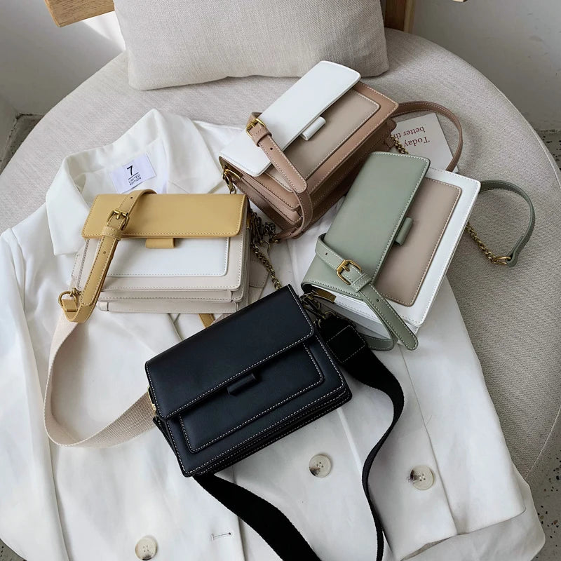 Contrast Color Leather Shoulder Bags For Women New Travel Crossbody Bag  Fashion Simple Shoulder Bag Ladies Flap Bag Handbag