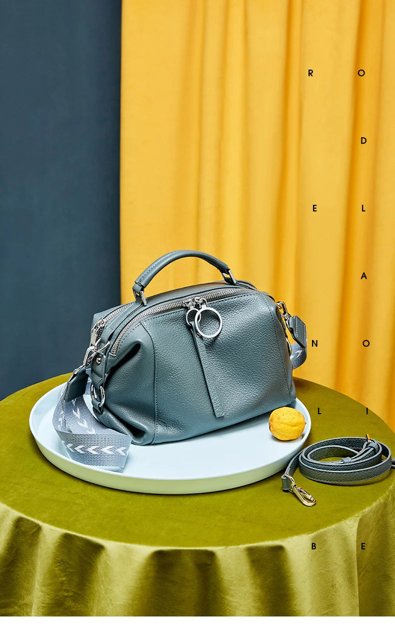 Zency Hot Selling Fashion Brand Handbag Genuine Leather Shoulder Bag For Women Elegant Small Tote Bag White Khaki BlackCrossbody