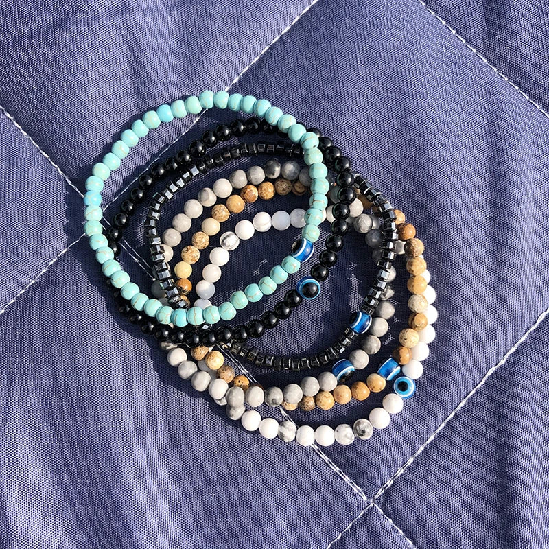 Fashion 4mm Bracelet Natural Stone Beads Evil Eye Braslet Obsidian Hematite Elastic Braclet For Men Hand Jewelry Pulseras Homme