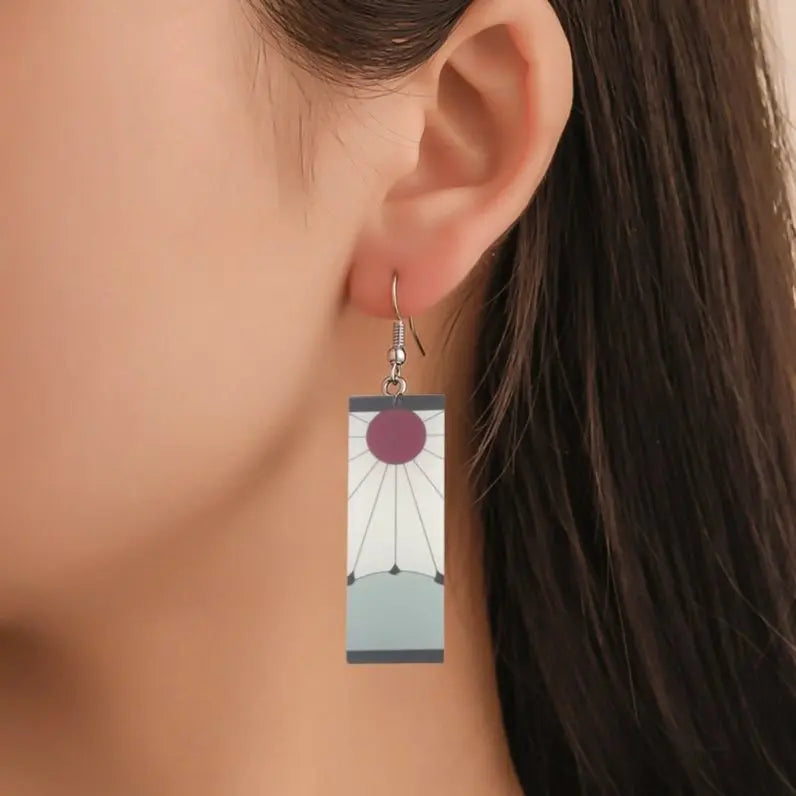 Anime Demon Slayer Kimetsu No Yaiba Kamado Tanjirou Earrings Acrylic Clip Drop Long Ear Jewelry Cosplay Props Accessories Gift