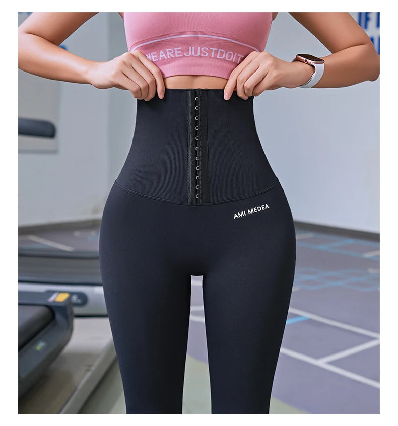Fitness Women Corset Push Hip Postpartum High Waist Yoga Pants Workout Seamless Leggings Sportswear Gym Running Training Tights