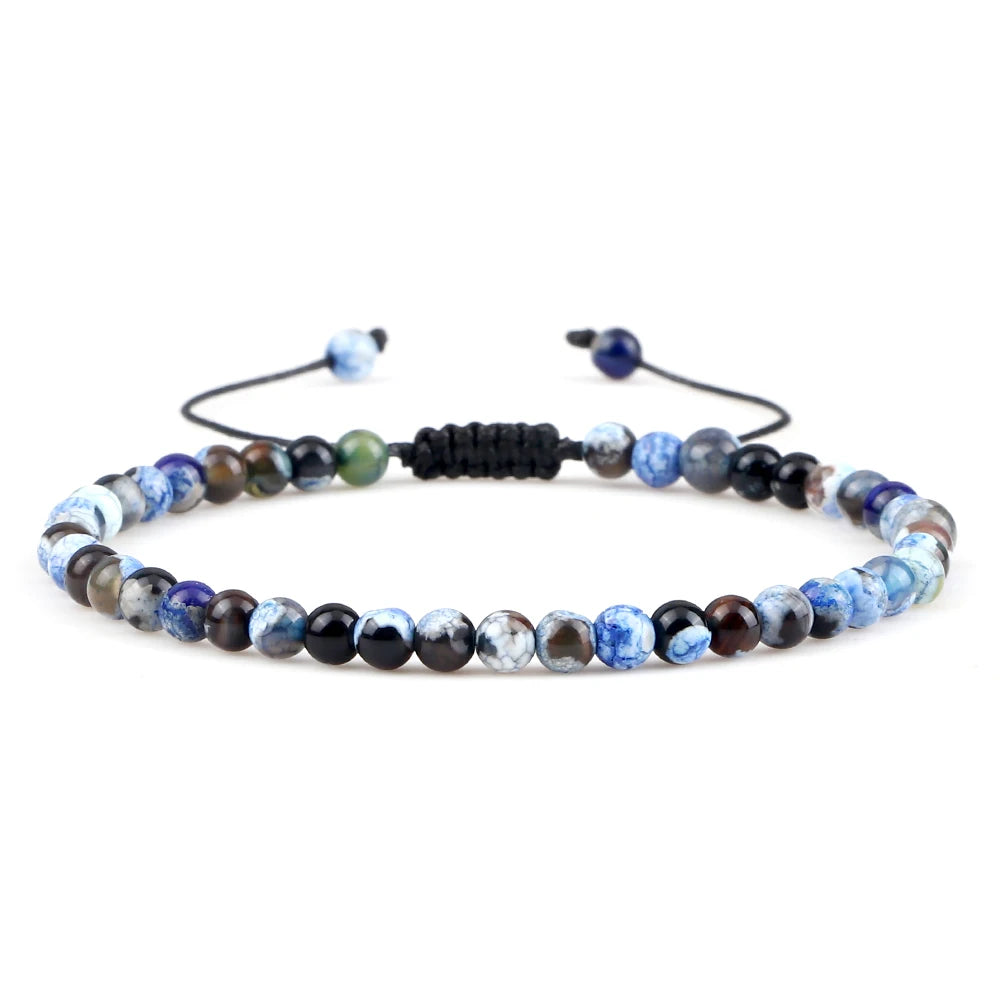 Adjustable 4mm Chakra Beads Bracelet Mini Natural Stone Agats Lava Tiger Eye Beaded Bracelets & Bangles Women Men Gift Jewelry