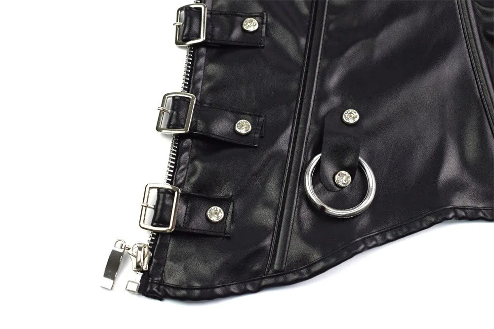 Faux Leather Harness Corset - Overbust Steampunk Waist Trainer