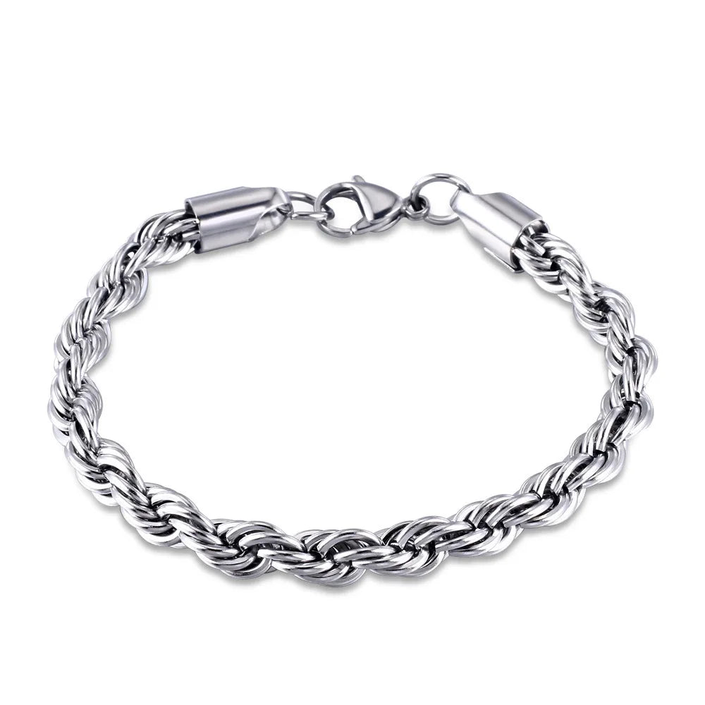 19/21/23CM Keel Twisted Rope Chain Stainless Steel Bracelet Fashion Jewelry for Women Men Birthday Party Christmas Day Gift