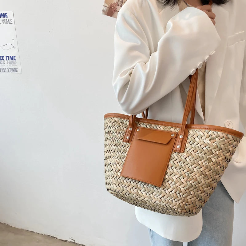 High Quality Women Straw Summer Handbags Fashion Ladies Shoulder Messenger Bags Designer Female Large Capacity Tote Beach Bag