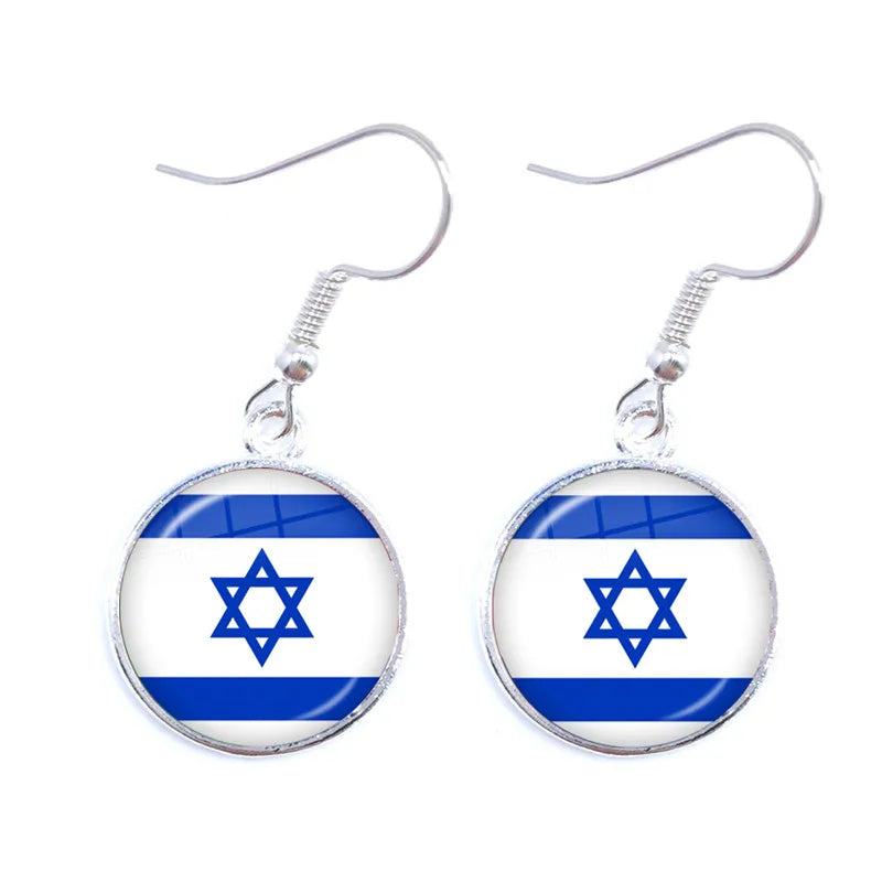 Soviet Union,Brazil,Canada,Netherlands,Israel,Syria,Venezuela,United States,Spain National Flag Glass Cabochon Drop Earrings