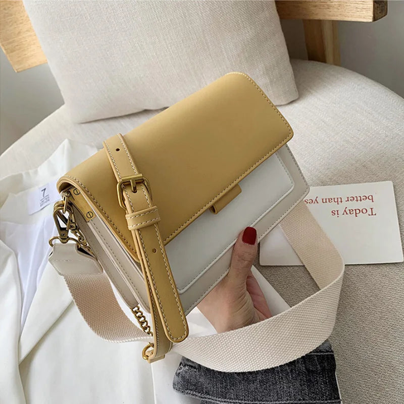 Contrast Color Leather Shoulder Bags For Women New Travel Crossbody Bag  Fashion Simple Shoulder Bag Ladies Flap Bag Handbag