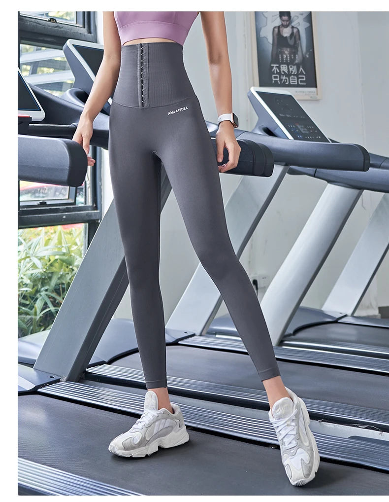 Fitness Women Corset Push Hip Postpartum High Waist Yoga Pants Workout Seamless Leggings Sportswear Gym Running Training Tights