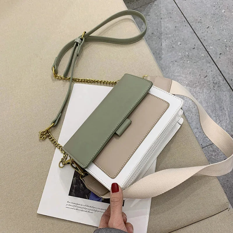 Contrast Color Leather Shoulder Bags For Women New Travel Crossbody Bag  Fashion Simple Shoulder Bag Ladies Flap Bag Handbag