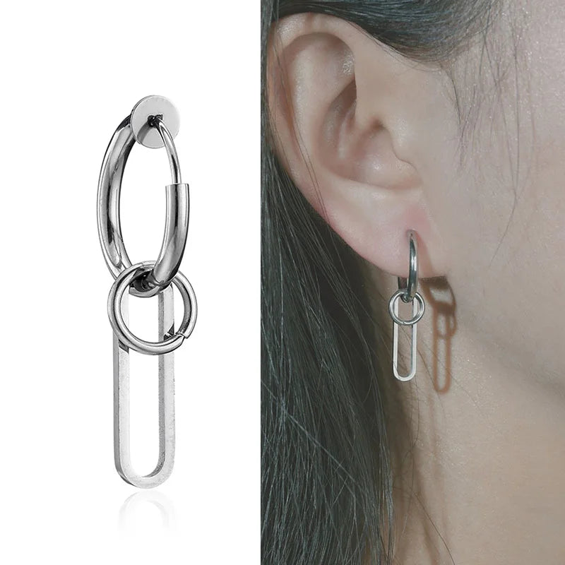 1Pc Punk Steel-color Stainless Steel Painless Ear Clip Earrings For Men/Women Street Pop Non Piercing Fake Earrings Jewelry Gift