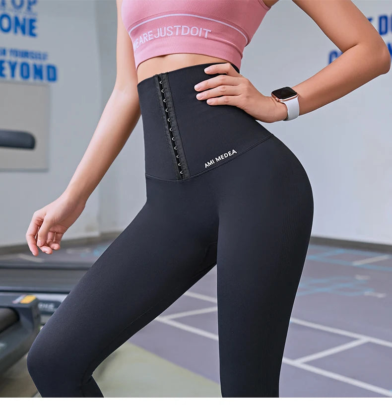 Fitness Women Corset Push Hip Postpartum High Waist Yoga Pants Workout Seamless Leggings Sportswear Gym Running Training Tights