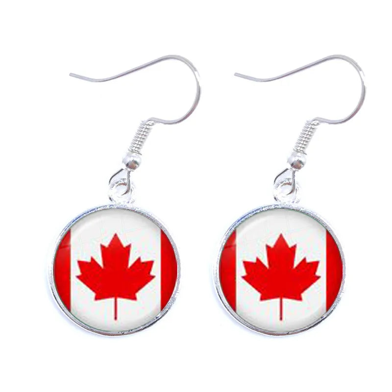 Soviet Union,Brazil,Canada,Netherlands,Israel,Syria,Venezuela,United States,Spain National Flag Glass Cabochon Drop Earrings