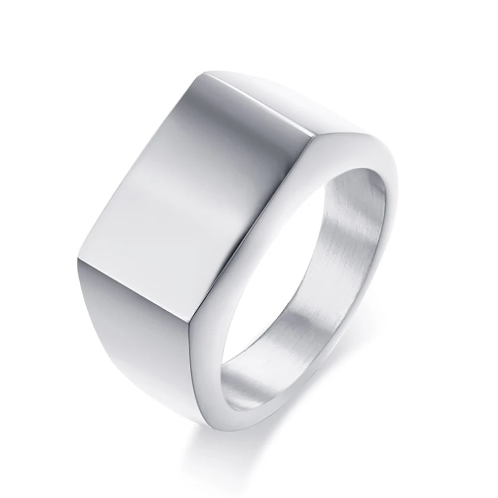 VQYSKO Signet Rings for Men Women Solid Polished Stainless Steel Biker Ring for Men Ideal Gift for Dad & Boyfriend