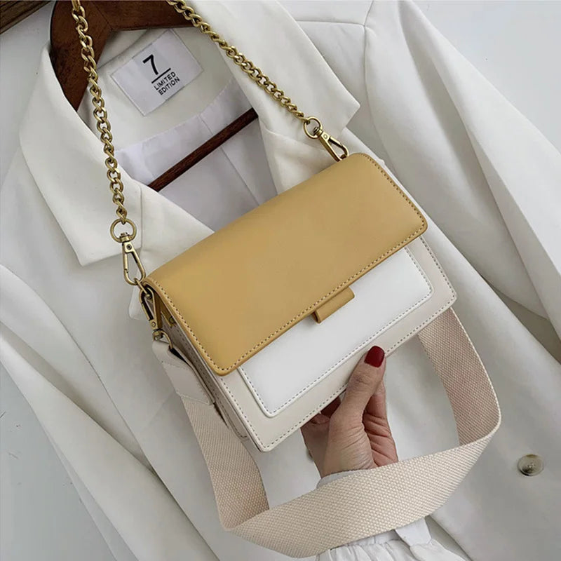 Contrast Color Leather Shoulder Bags For Women New Travel Crossbody Bag  Fashion Simple Shoulder Bag Ladies Flap Bag Handbag