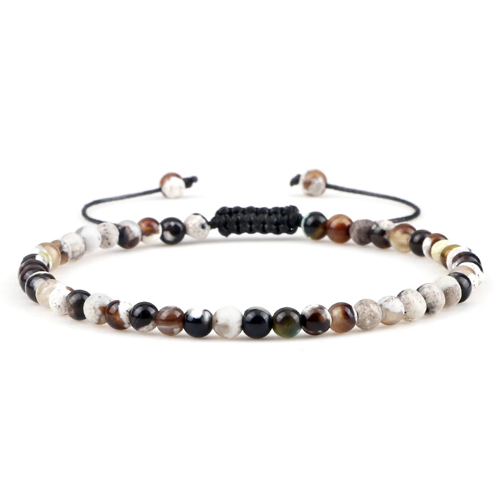 Adjustable 4mm Chakra Beads Bracelet Mini Natural Stone Agats Lava Tiger Eye Beaded Bracelets & Bangles Women Men Gift Jewelry