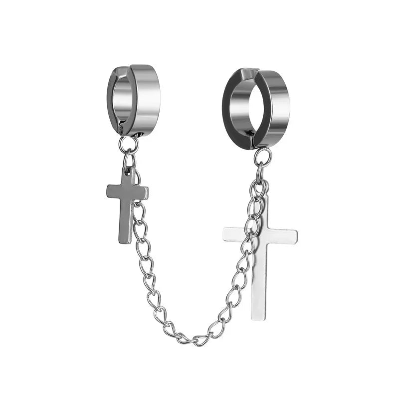 1Pc Punk Steel-color Stainless Steel Painless Ear Clip Earrings For Men/Women Street Pop Non Piercing Fake Earrings Jewelry Gift