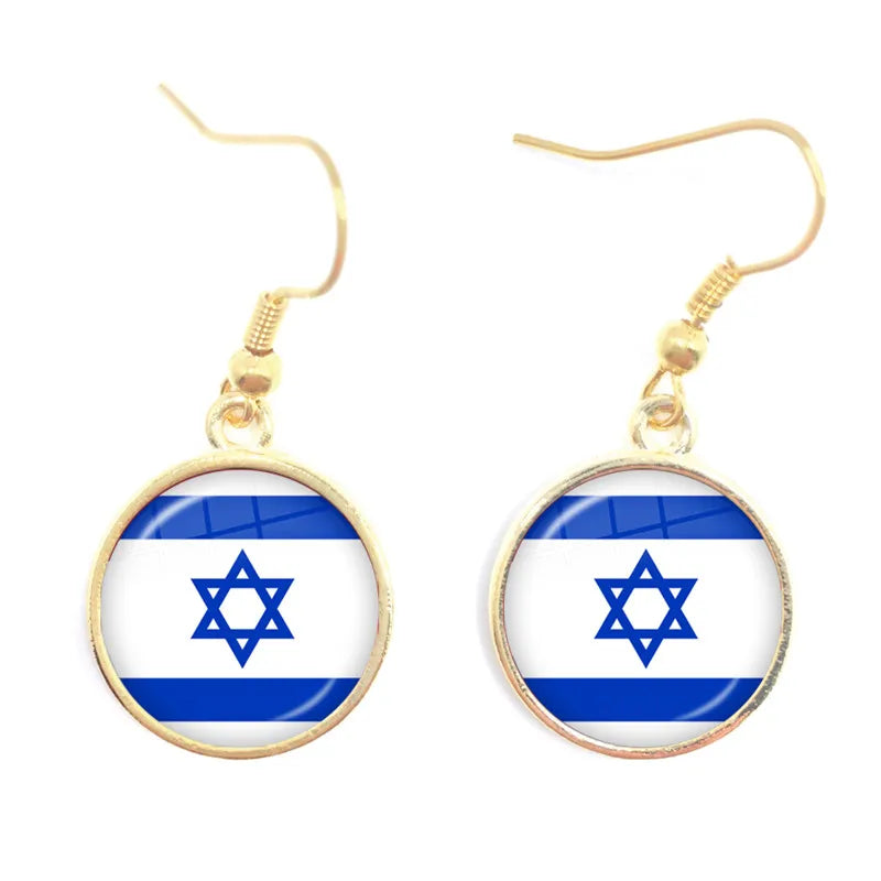 Soviet Union,Brazil,Canada,Netherlands,Israel,Syria,Venezuela,United States,Spain National Flag Glass Cabochon Drop Earrings